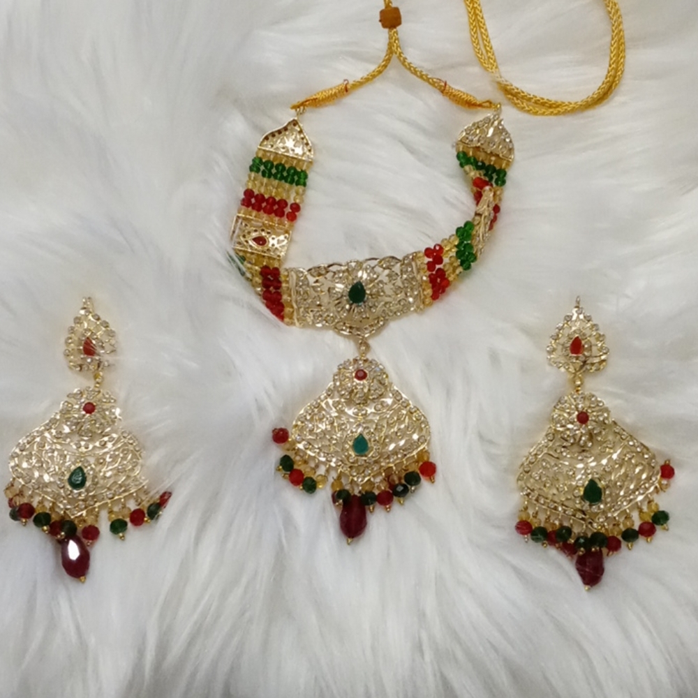 Kundan Choker Necklace Set gold platy